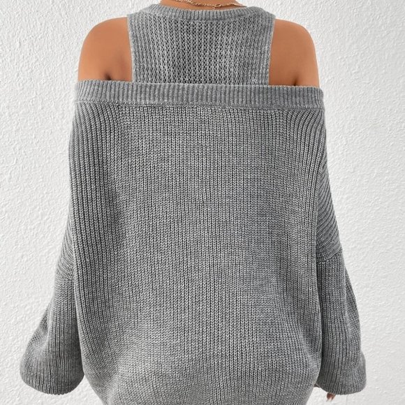 Cold Shoulder Lantern Sleeve Sweater gray - Picture 3 of 5